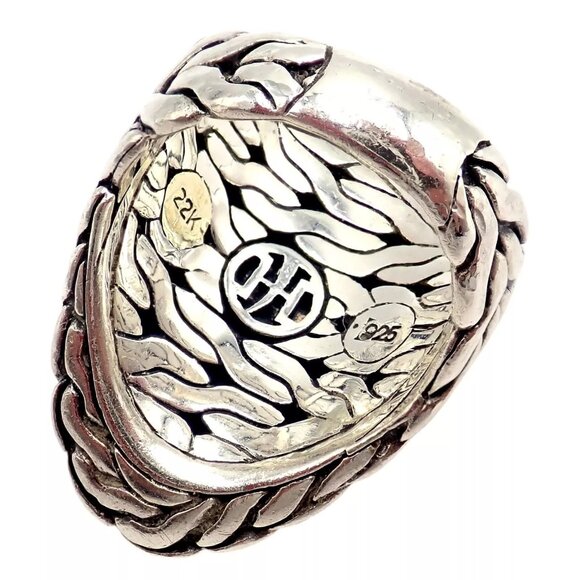 John Hardy JH Silver 22k Yellow Gold Classic Palu Saddle Cocktail Ring sz 7 - Picture 3 of 14